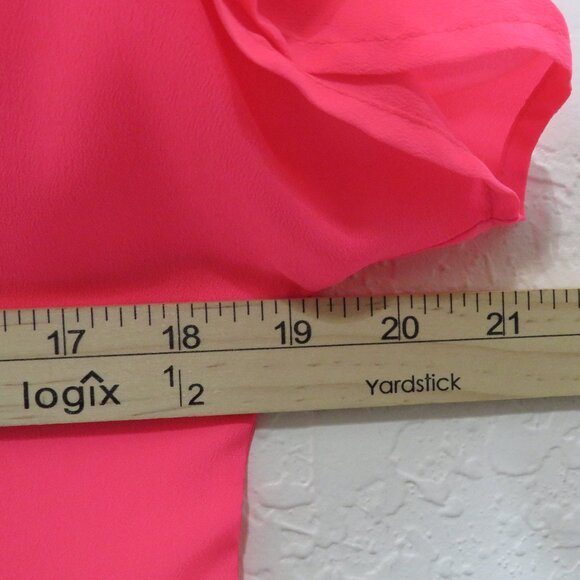 Express* Women's Short Sleeve Boat Neck Curved Hem Pink Sheer Blouse~ Size SP - Picture 7 of 12